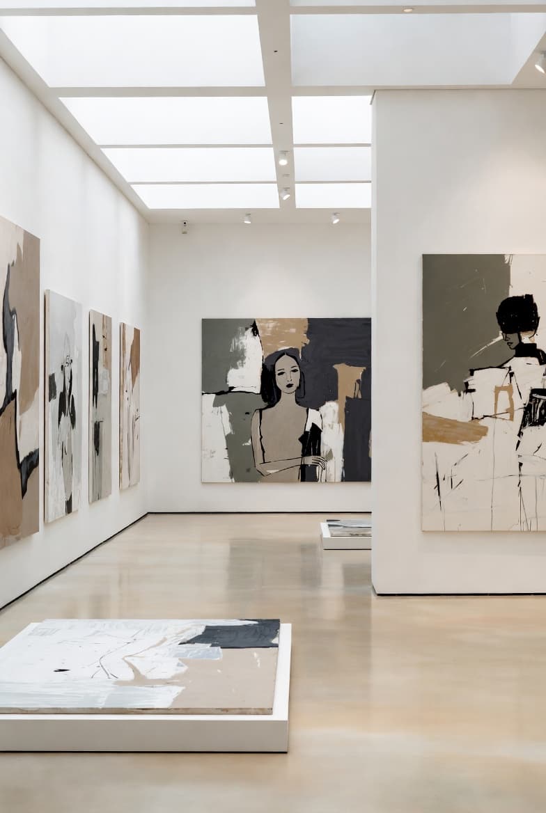 Contemporary art gallery interior with white walls